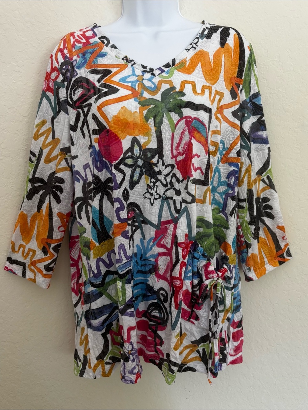 Ali Miles Women Colorful Artsy V Neck LS Tunic Top Size Medium